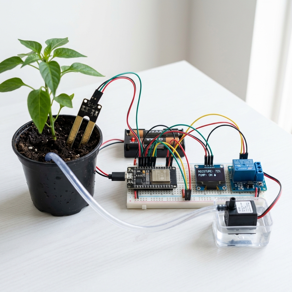 LoRa-Based Smart Agriculture Network — Real-world ECE Wireless Communications & Networking working prototype laboratory photography with physical sensors, controller, and wiring